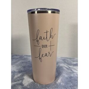 Insulated Tumbler 12oz "Faith Over Fear" Decal With‎ Lid Opaque Apricot Pink